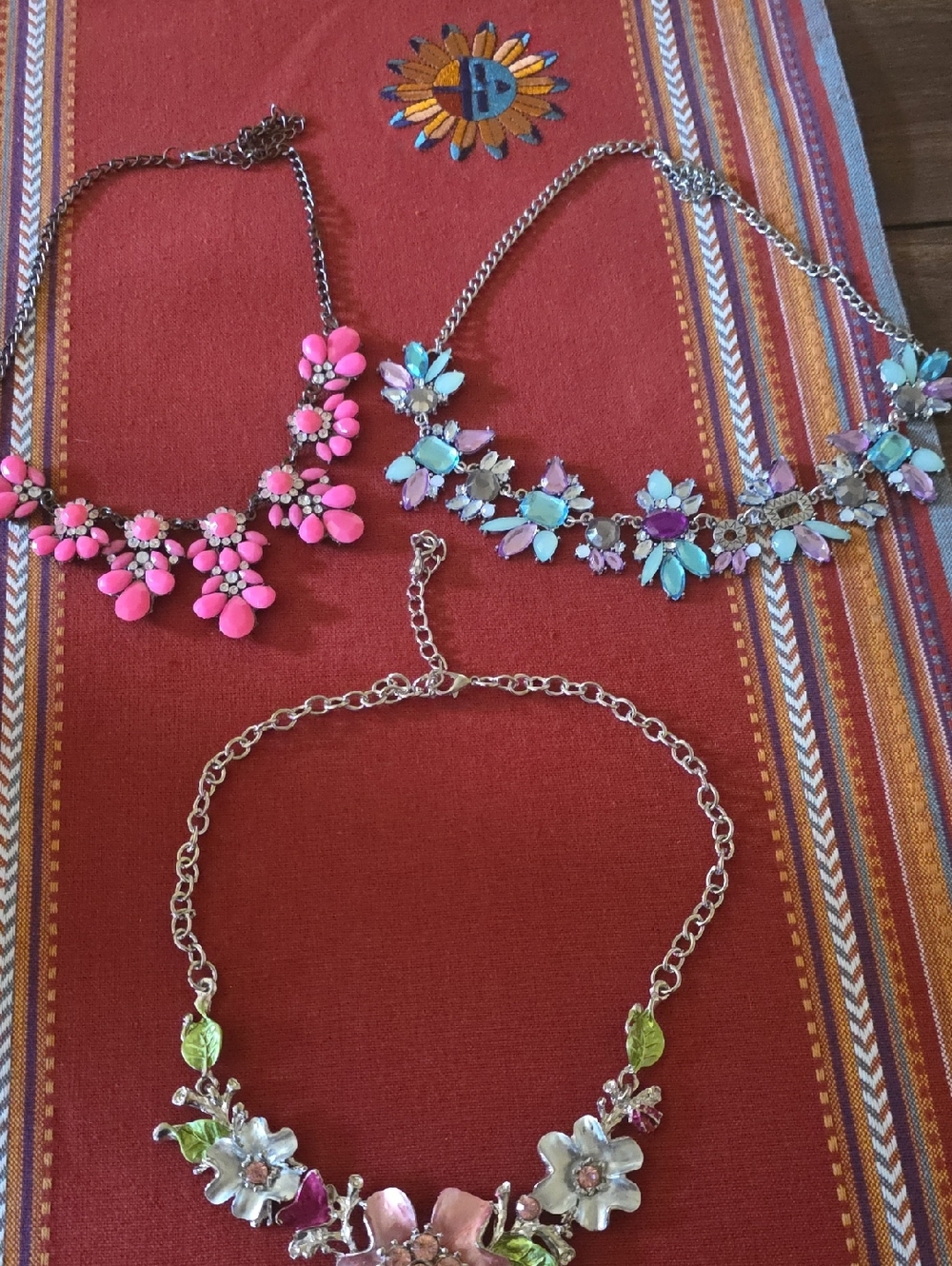Women's . Vintage  Floral Statement Necklace - Pink, Turquoise & Multicolor